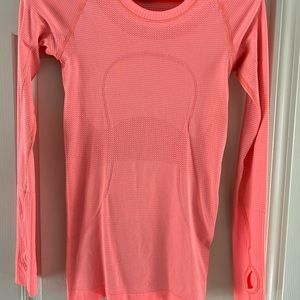 size 2, Lululemon Long Sleeve Swiftly Tech 2.0, coral